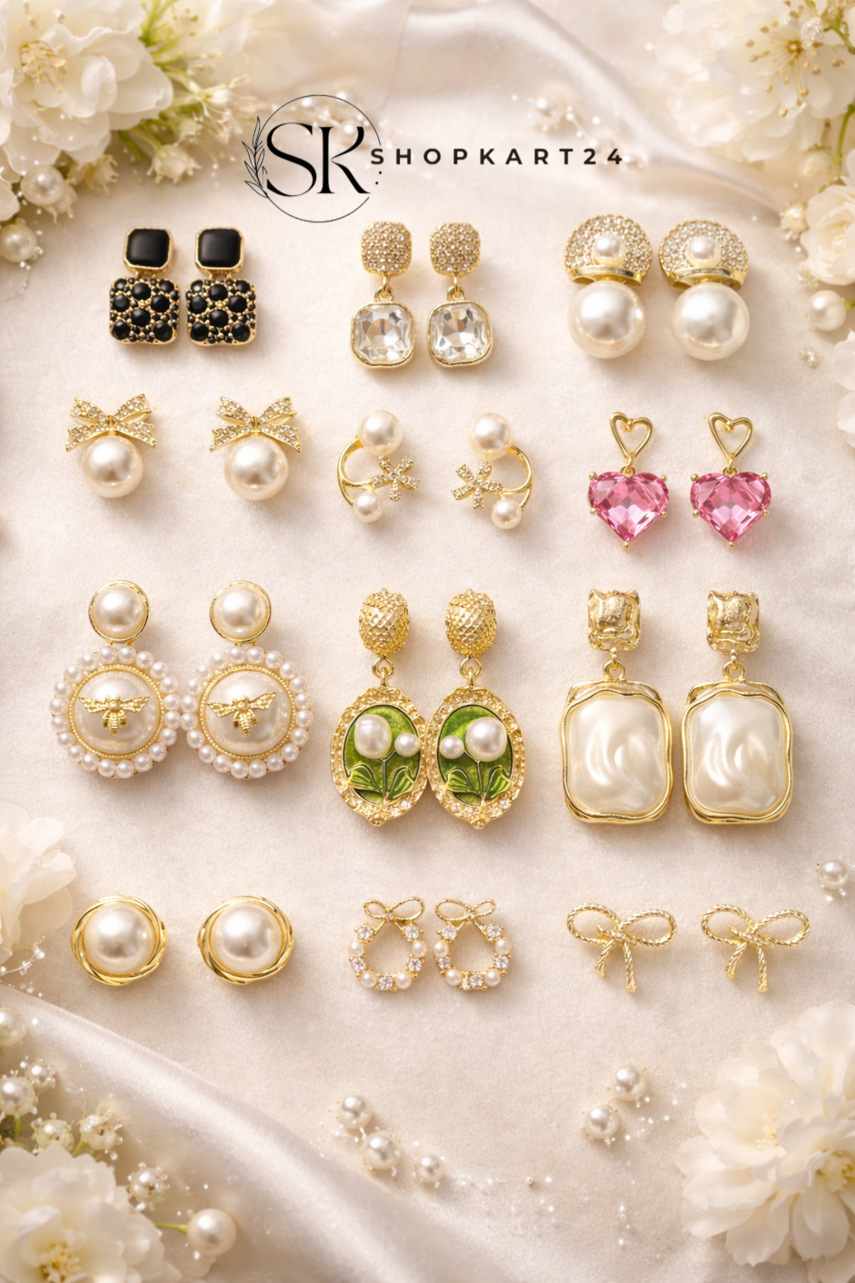 Korean Earrings Combo – 12 Pair Stylish & Trendy Earrings Set for Women | Shopkart24